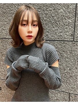 シェリー 仙台(Cherie) 20代30代アッシュグレージュミディアムウルフ伸ばしかけ抜け感