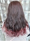 ナチュラルパーマ×裾カラーピンクセミロング