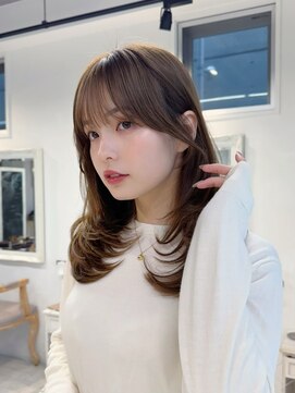 ミミバイカシュカシュ(mimi by cache cache) ブリーチなしダブルカラーミルクティー韓国レイヤーミディアム