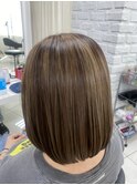 時短/髪質改善カラー/脱白髪染めハイライト/まとまるボブ