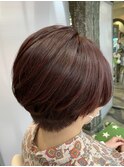 ショートボブ/カシスレッド/カシスピンク/艶感/大人女子/30代