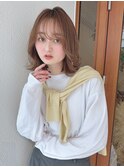 大人かわいい春カラー/外ハネボブ/オリーブベージュ