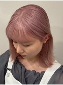 17849ダスティピンクローズブラウンハッシュボブシャギーカット