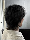 ウルフセンターパート曲がる縮毛矯正シースルーニュアンスパーマ