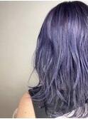 ブリーチ×ペールパープル透明感巻き髪ミディアムサラツヤ髪