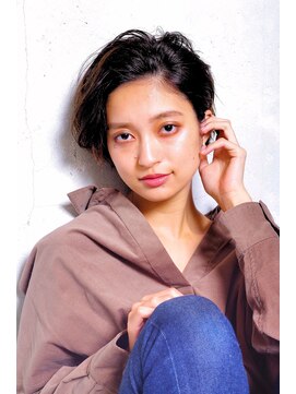 アボヘアー(Abo hair) ココアブラウン×かきあげ奥行きコンパクトショート大人可愛い