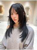 韓国ヘアハッシュカットレイヤーカットベージュブリーチ無し