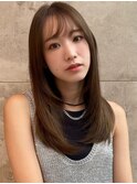 セミロング30代40代ストレートレイヤー前髪なし前髪あり表参道
