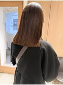 久保田)地毛風縮毛矯正ストレートぷつっとカットブラウンカラー