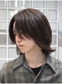 メンズミディアムメンズボブウルフカット緩めスパイラルパーマ