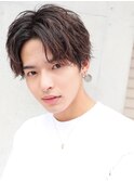 前下がりセンタパートマッシュ　ソフトツーブロック　ビジネスOK