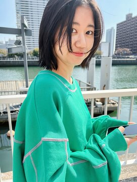 ヘアーエスクールシーユー 枚方T-SITE店(hair S.COEUR×Cu) 黒髪でも軽やかエアリーな外ハネボブ