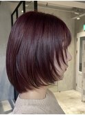 ソフトウルフ顔周りレイヤーダブルカラーチェリーレッドカラー
