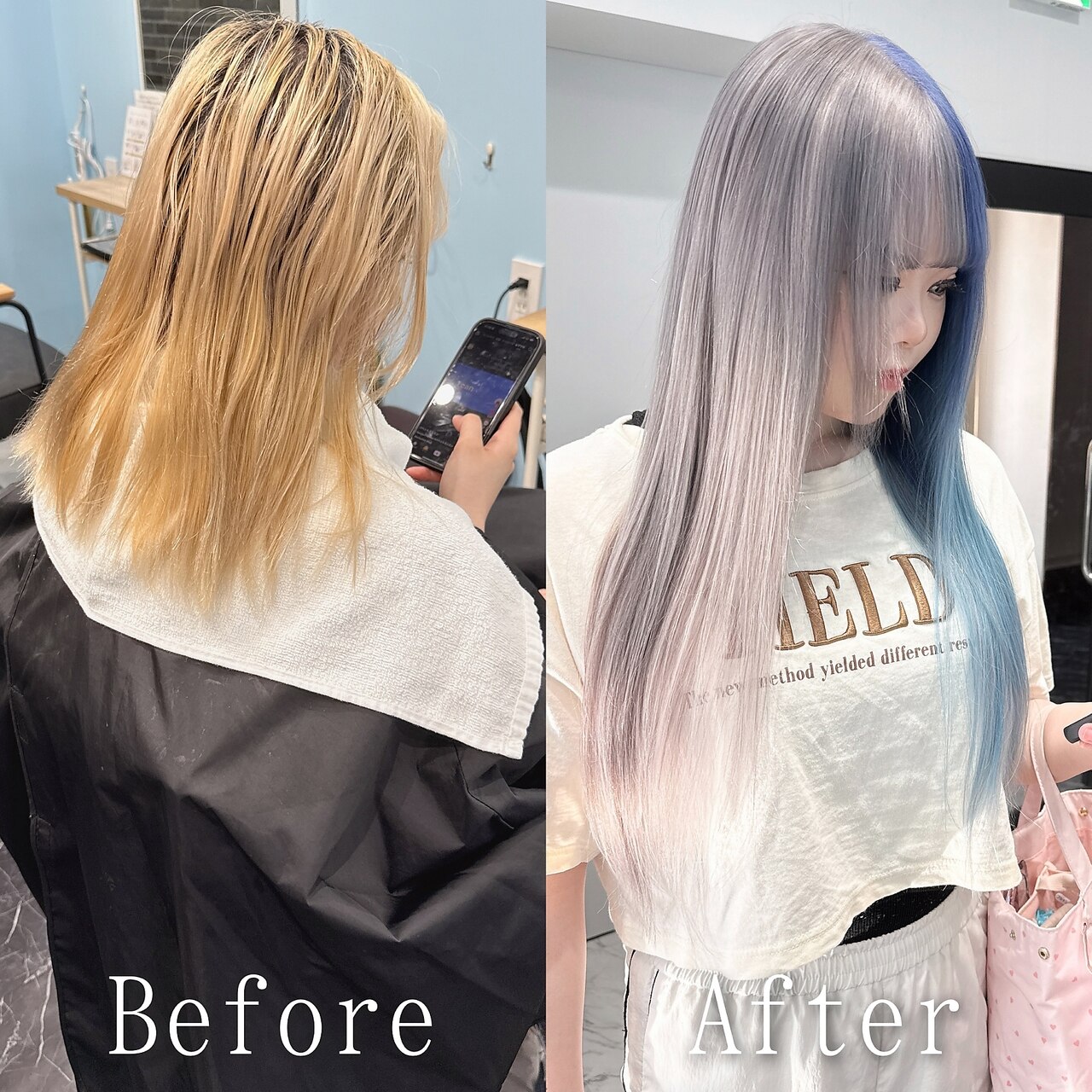 シルバー×ブルー#シールエクステ#デザインカラー#韓国#渋谷