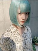 水色カラー/ブルーカラー/ハイトーンボブ/ホワイトカラー