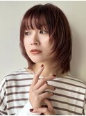 顔まわりレイヤーボブ/ボブルフ/暖色カラー/チェリーレッド/銀座