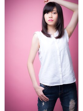 エルデ ナインズ ヘアー スタンド 川口店(elde 9's HAIR STAND) 44モーブカラー&セミウェットなワイドバングなくびれミディ 川口