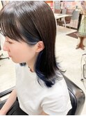 外はねロングボブ×インナーカラー　ブルー