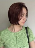 ピンクベージュボルドーカラーワインレッドピンクカラー赤髪ボブ