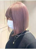 3676ニュアンスカラーベビーピンクぱっつん前髪インナーカラー
