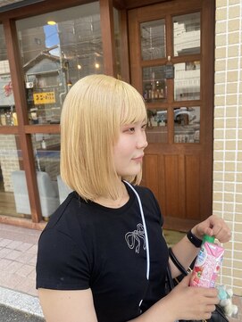 ソワン ドゥ ブレス エルネ 立花店(soin de brace elne) ブロンド/外国人風/抜きっぱなし/ブリーチ3回/ボブ/ケアブリーチ