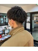 メンズツイストスパイラルパーマツーブロックマッシュパーマ束感