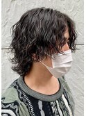 ダークアッシュニュアンスパーマ韓国マッシュベリーショート