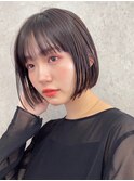 渋谷地毛風カラーブルーブラック切りっぱなしレイヤーボブカット