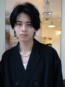 ネイビー(NAVY) ニュアンスパーマウルフセンターパート