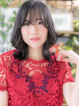 カバーヘア イヴ 戸頭店(COVER HAIR EVE) *EVE戸頭*朝楽☆黒髪×斜めバング外ハネくせ毛風ミディb
