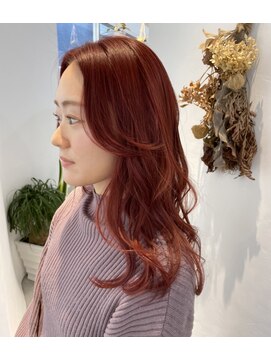 ナダ プライベートヘアサロン(NADA private hair salon) ブリーチなし　ピンクブラウン　ロングレイヤー　前髪なし