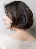 グレーベージュ小顔補正カット黒髪ボブカール309W越谷30代40代