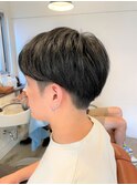 センターパートモテ髪マッシュ黒髪ネープレスショートパーマ束感