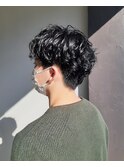 松山　メンズヘア　黒髪 × スパイラルミックスパーマ○