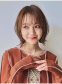 【土橋】くびれボブ 透明感オレンジベージュ 顔まわりレイヤー