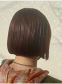 ミニボブ　切りっぱなしボブ　オレンジブラウン