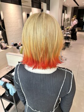 ステアケース ギンザセブン(stair:case ginza7) 大人可愛い外ハネボブ×ブロンド裾カラーオレンジ