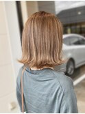 30代40代ナチュラルブリーチなしブラウン大人ボブ肩ライン