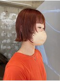 切りっぱなしボブ/オレンジブラウン/ピンクブラウン/ショート