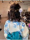 浴衣ヘアセットボブハーフアップヘアアレンジ