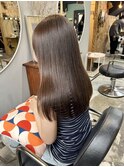 ブリーチなしカラー赤味消しオリーブベージュ髪質改善縮毛矯正