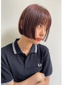 コンパクトボブ/切りっぱなし/レッドブラウン