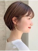 顔周りレイヤーカットグレージュカラーくびれボブベージュカラー