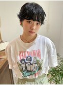 マッシュショート×ニュアンスパーマ/ブルーブラック