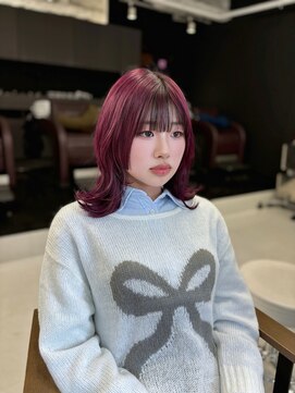 ハピネス 梅田茶屋町店(HAPPINESS) ラベンダーピンク チェリーレッド 姫カットレイヤー 韓国風巻き