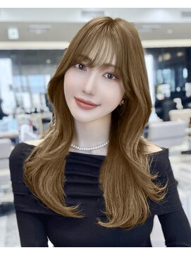 エインアンリー 明治神宮前(AIN.ANLY.) モーヴピンクベージュカラー韓国レイヤースタイル前髪カット