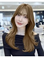 エインアンリー 明治神宮前(AIN.ANLY.) モーヴピンクベージュカラー韓国レイヤースタイル前髪カット