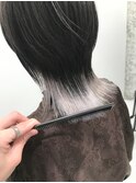 黒髪クラゲヘアーオリーブグレー小顔ココアベージュショート