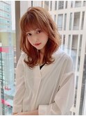 シースルーバング くびれ巻き オレンジカラー 透明感