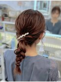 結婚式 二次会 お呼ばれ 編みおろしポニー+パールピン